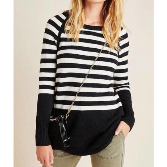 Anthropologie Sweaters - Anthropologie Rebekah Knit Pullover Tunic Women`s S Black White Stripe OB11045